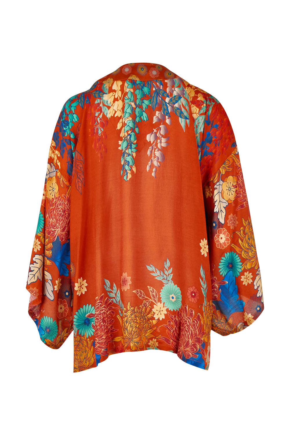 Product shot of the Kimono Jacket in colour Terracotta, from the back
