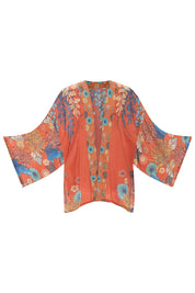 Product shot of the Kimono Jacket in colour Terracotta, detail
