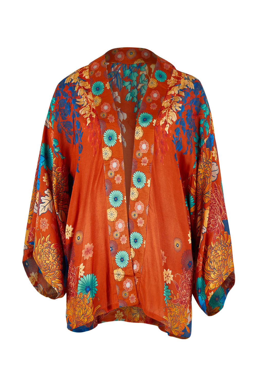 Product shot of the Kimono Jacket in colour Terracotta, from the front