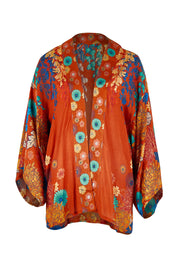 Product shot of the Kimono Jacket in colour Terracotta, from the front