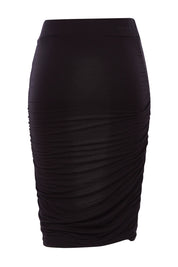 Product shot of the Ruche Skirt in colour Black (Black), from the back