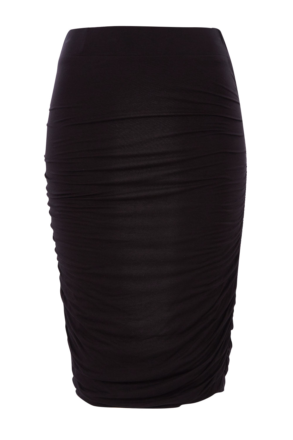 Product shot of the Ruche Skirt in colour Black (Black), from the front