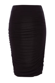 Product shot of the Ruche Skirt in colour Black (Black), from the front