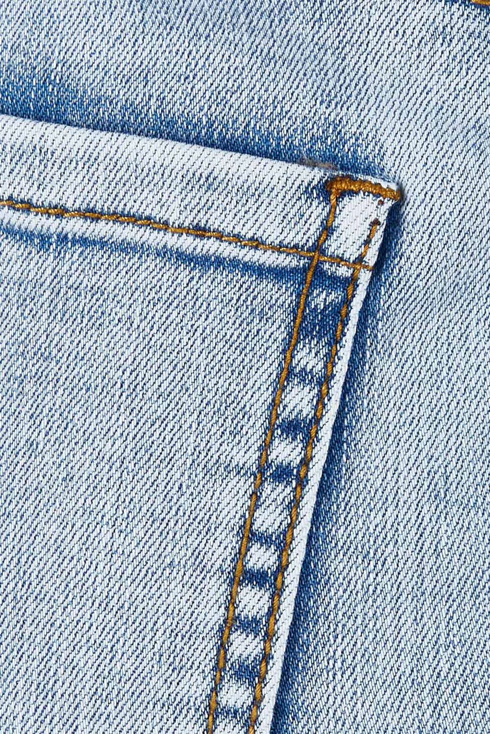 Product shot of the Frayed Denim Skirt in colour Lightdenim (Blue), detail
