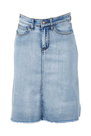 Product shot of the Frayed Denim Skirt in colour Lightdenim (Blue), from the front