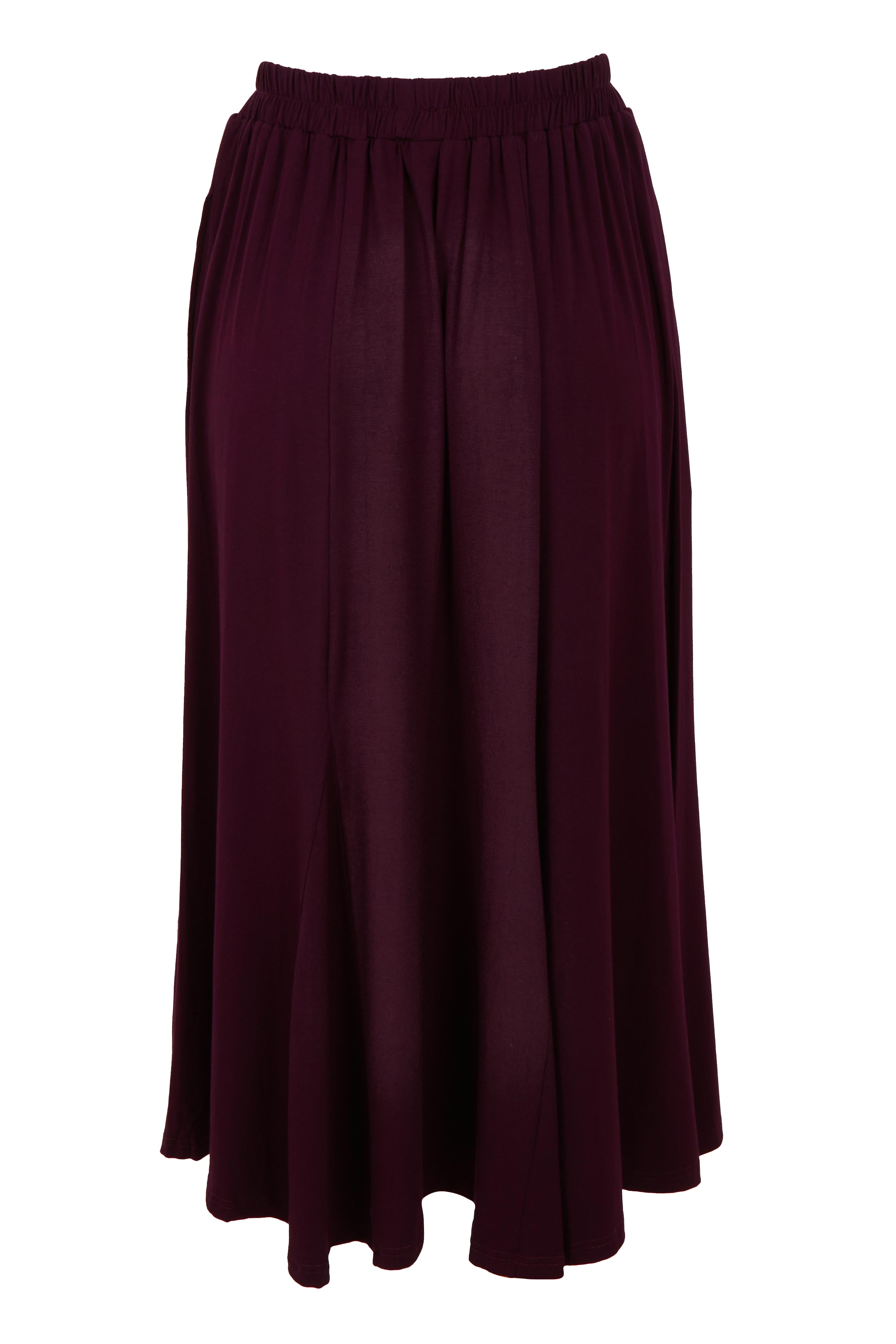 Product shot of the Adeline Bamboo Skirt in colour Shiraz (Purple), from the back