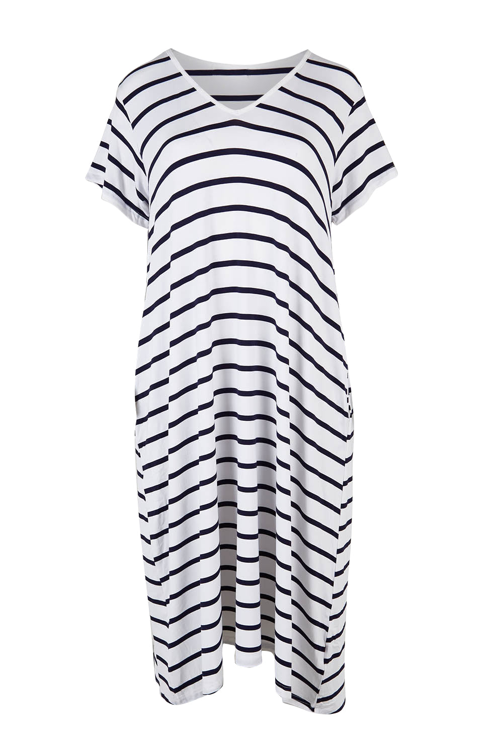 Product shot of the Tin colourShirt Dress - Stripe (White), from the front