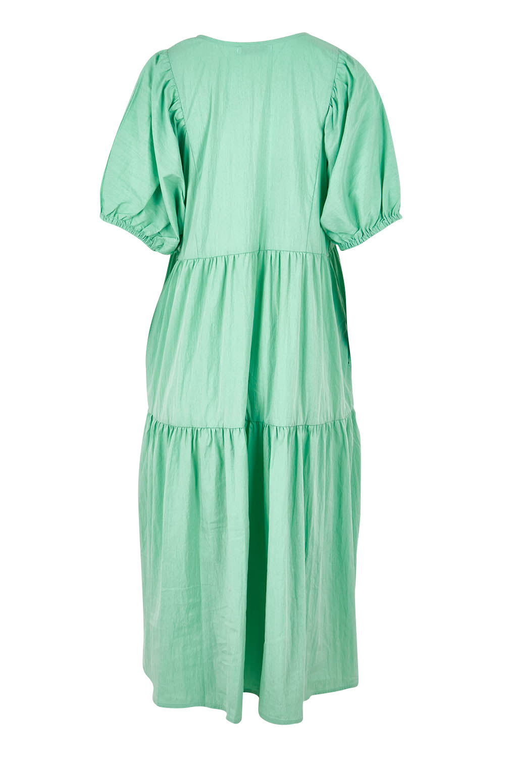 Product shot of the Roamer Tencel Blend Dress in colour Caribbean (Green), from the back