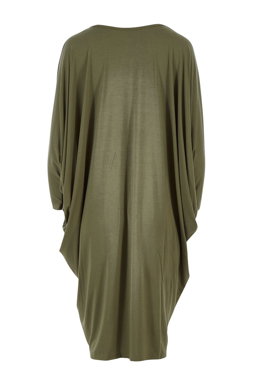 Product shot of the Long Sleeve Miracle Dress in colour Khaki (Green), from the back