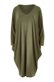 Product shot of the Long Sleeve Miracle Dress in colour Khaki (Green), from the front