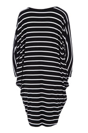 Product shot of the Long Sleeve Stripe Miracle Dress in colour BlackWhite (Black), from the back