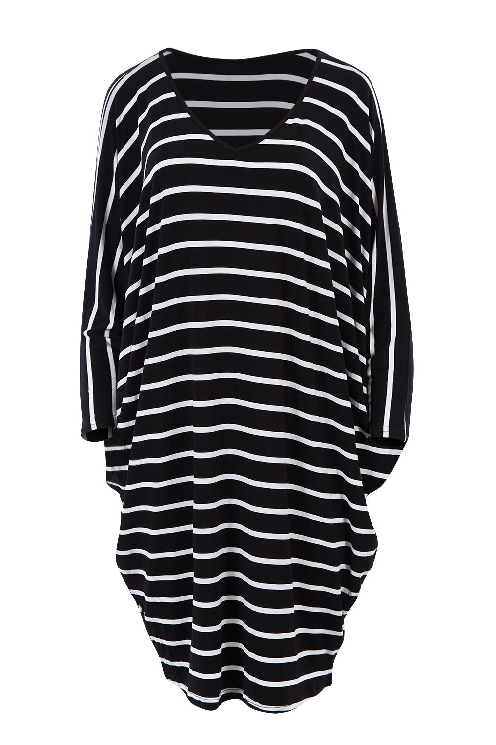 Product shot of the Long Sleeve Stripe Miracle Dress in colour BlackWhite (Black), from the front