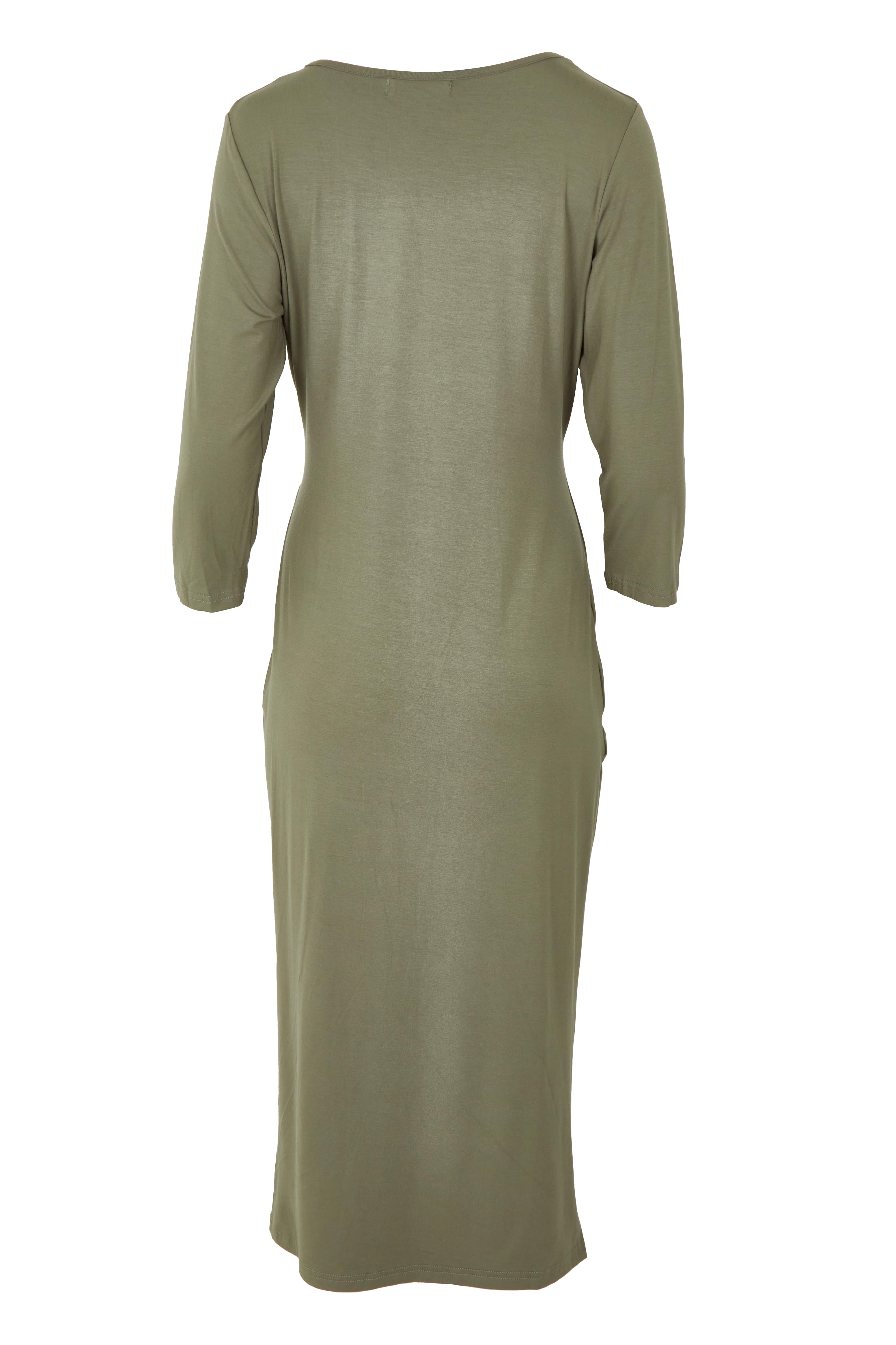 Product shot of the Mallory Bamboo Dress in colour Fern (Green), from the back