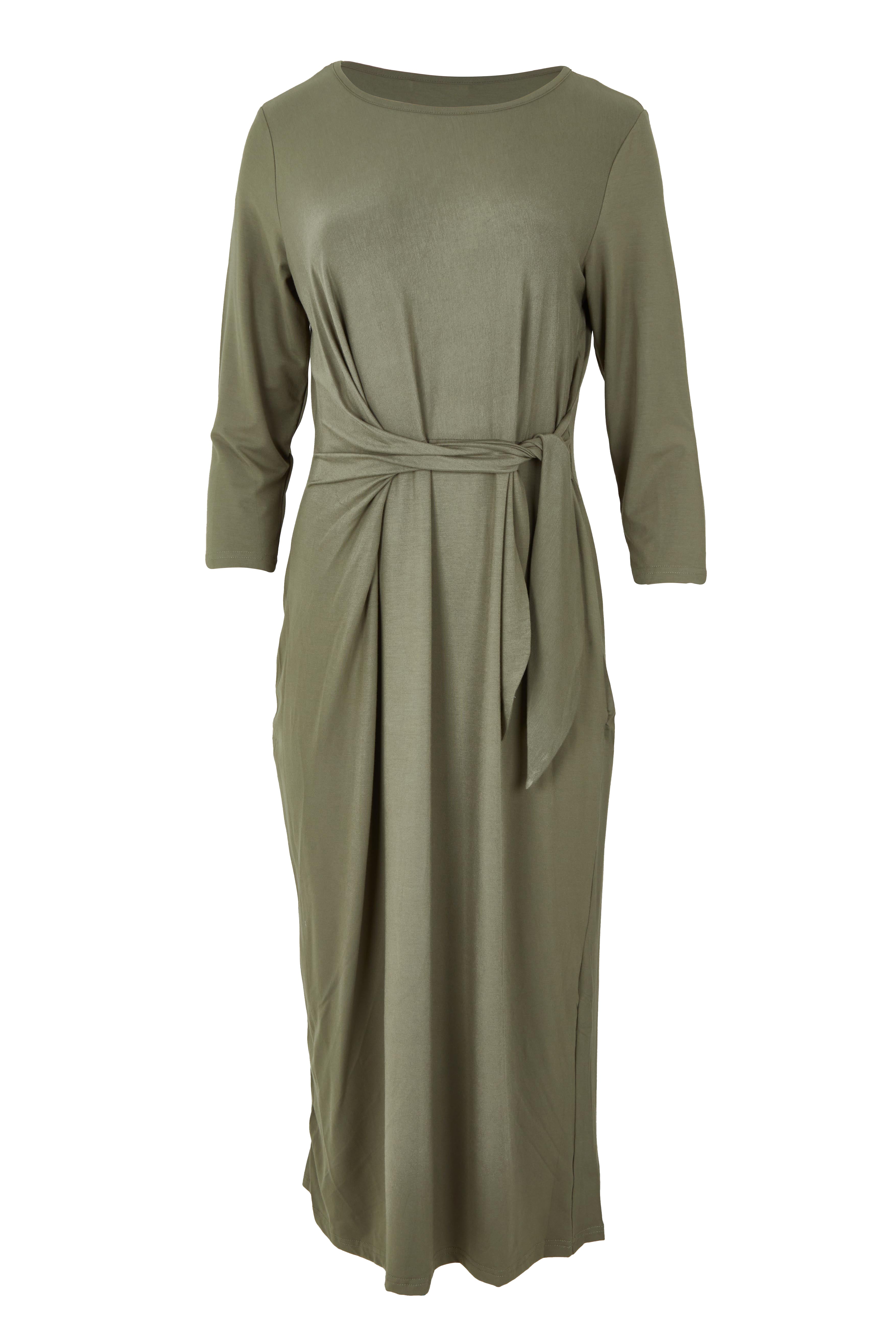 Product shot of the Mallory Bamboo Dress in colour Fern (Green), from the front