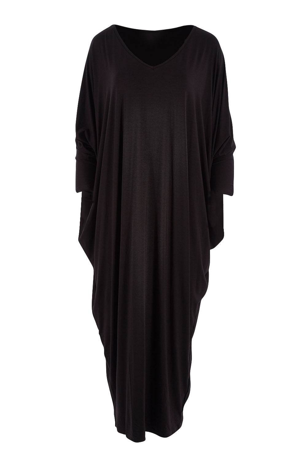 Product shot of the Long Sleeve Maxi Miracle Dress in colour Black (Black), from the front