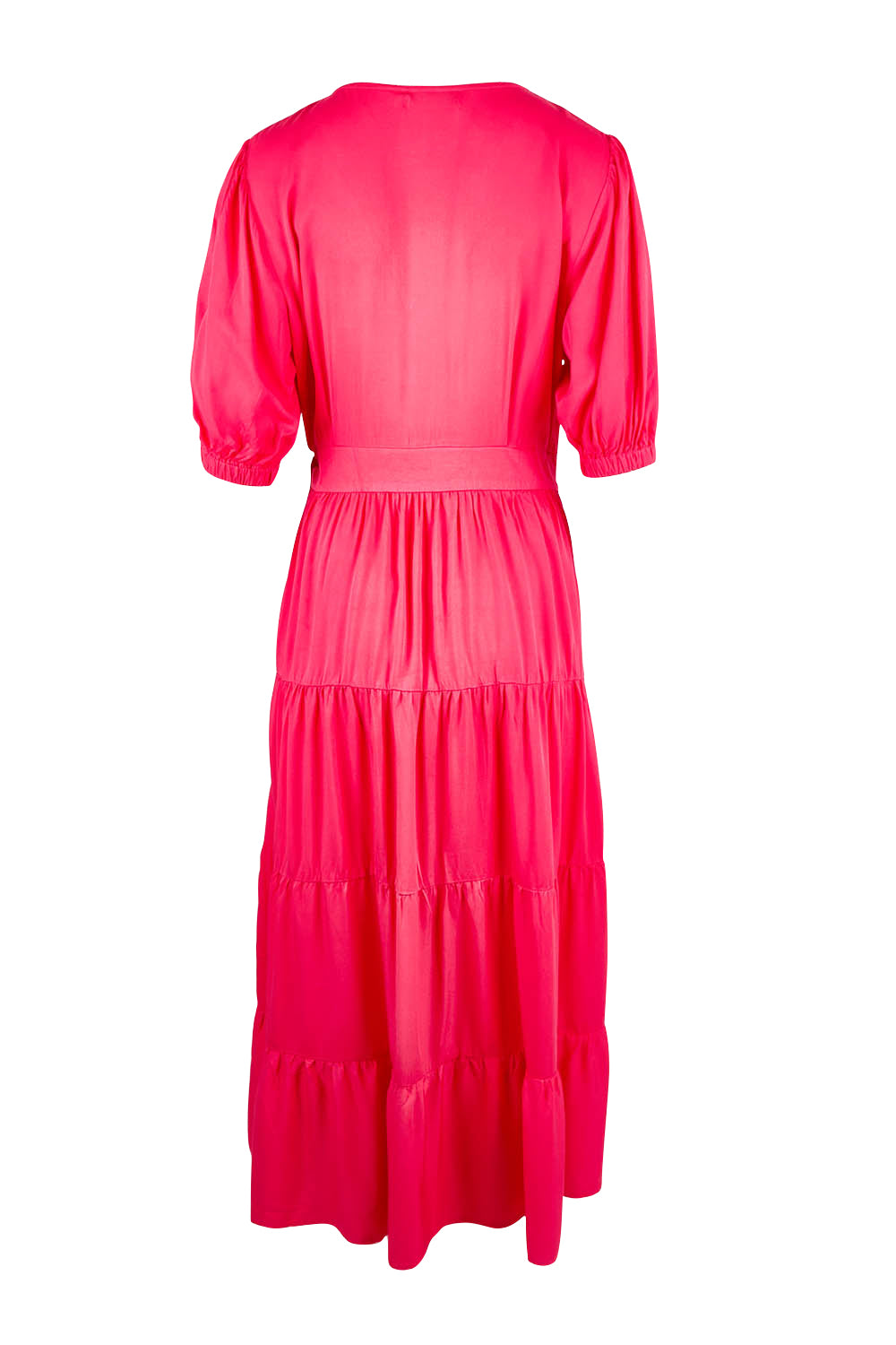 Product shot of the Ruffle Wrap Dress in colour Pink (Pink), from the back