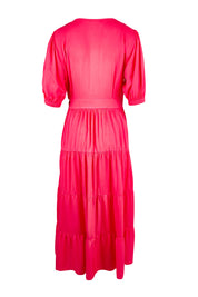 Product shot of the Ruffle Wrap Dress in colour Pink (Pink), from the back