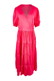 Product shot of the Ruffle Wrap Dress in colour Pink (Pink), from the front