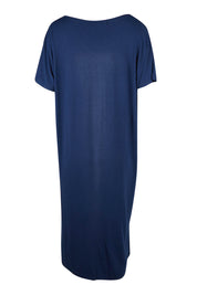 Product shot of the Fate V Neck Dress in colour Navy (Blue), from the back