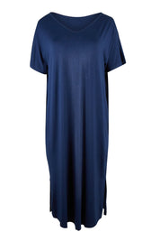 Product shot of the Fate V Neck Dress in colour Navy (Blue), from the front