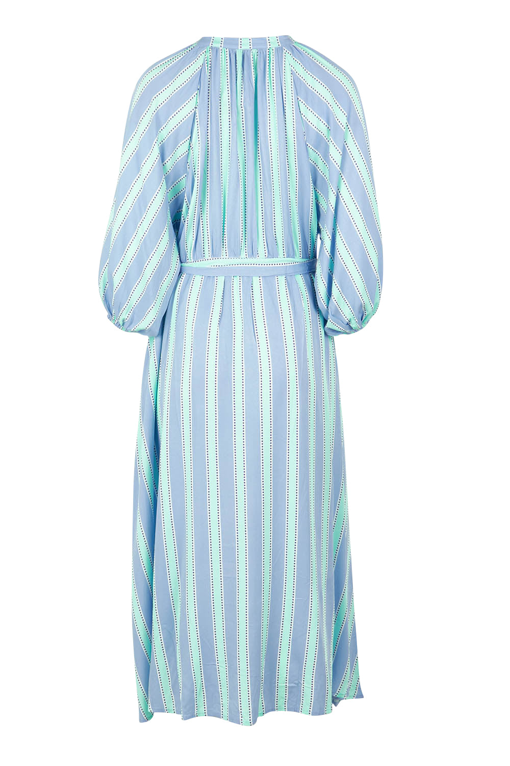 Product shot of the Athena Tencel Dress in colour Blue (Blue), from the back