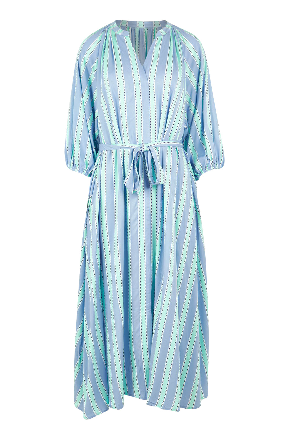 Product shot of the Athena Tencel Dress in colour Blue (Blue), from the front