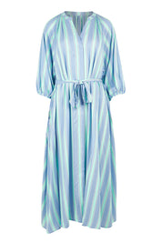 Product shot of the Athena Tencel Dress in colour Blue (Blue), from the front