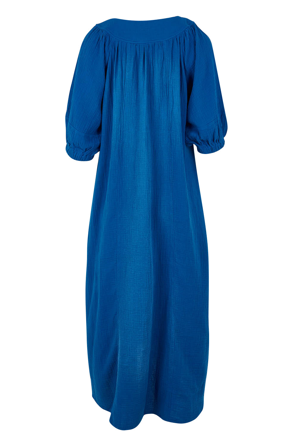 Product shot of the Novella Cotton Dress in colour Ultramarin (Blue), from the back