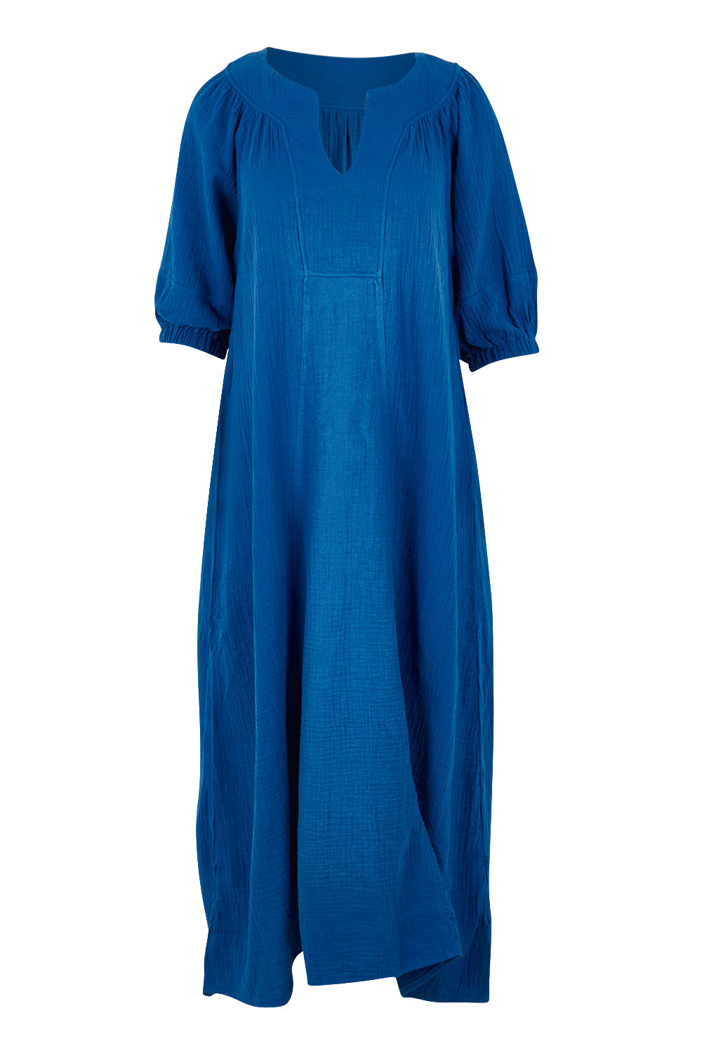 Product shot of the Novella Cotton Dress in colour Ultramarin (Blue), from the front