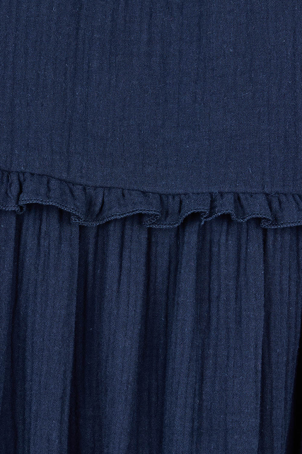 Product shot of the Lottie Midi Cotton Dress in colour Deepsea (Blue), detail