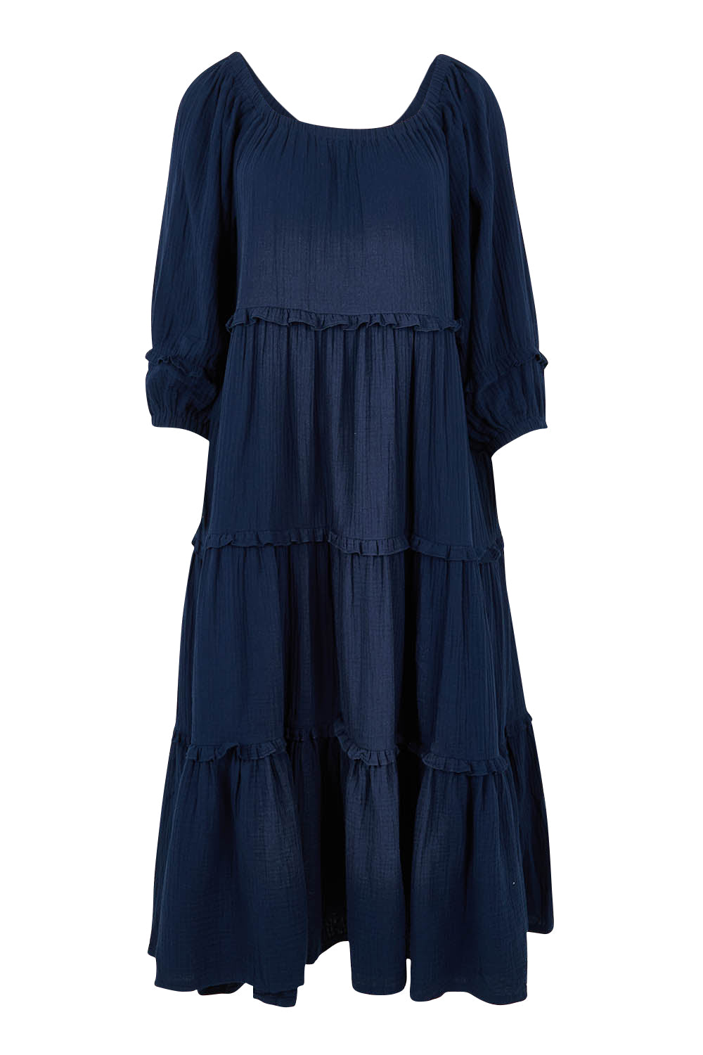 Product shot of the Lottie Midi Cotton Dress in colour Deepsea (Blue), from the front