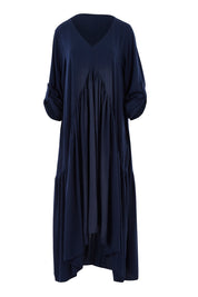 Product shot of the Long Sleeve Peak Maxi Dress in colour Navy (Blue), detail