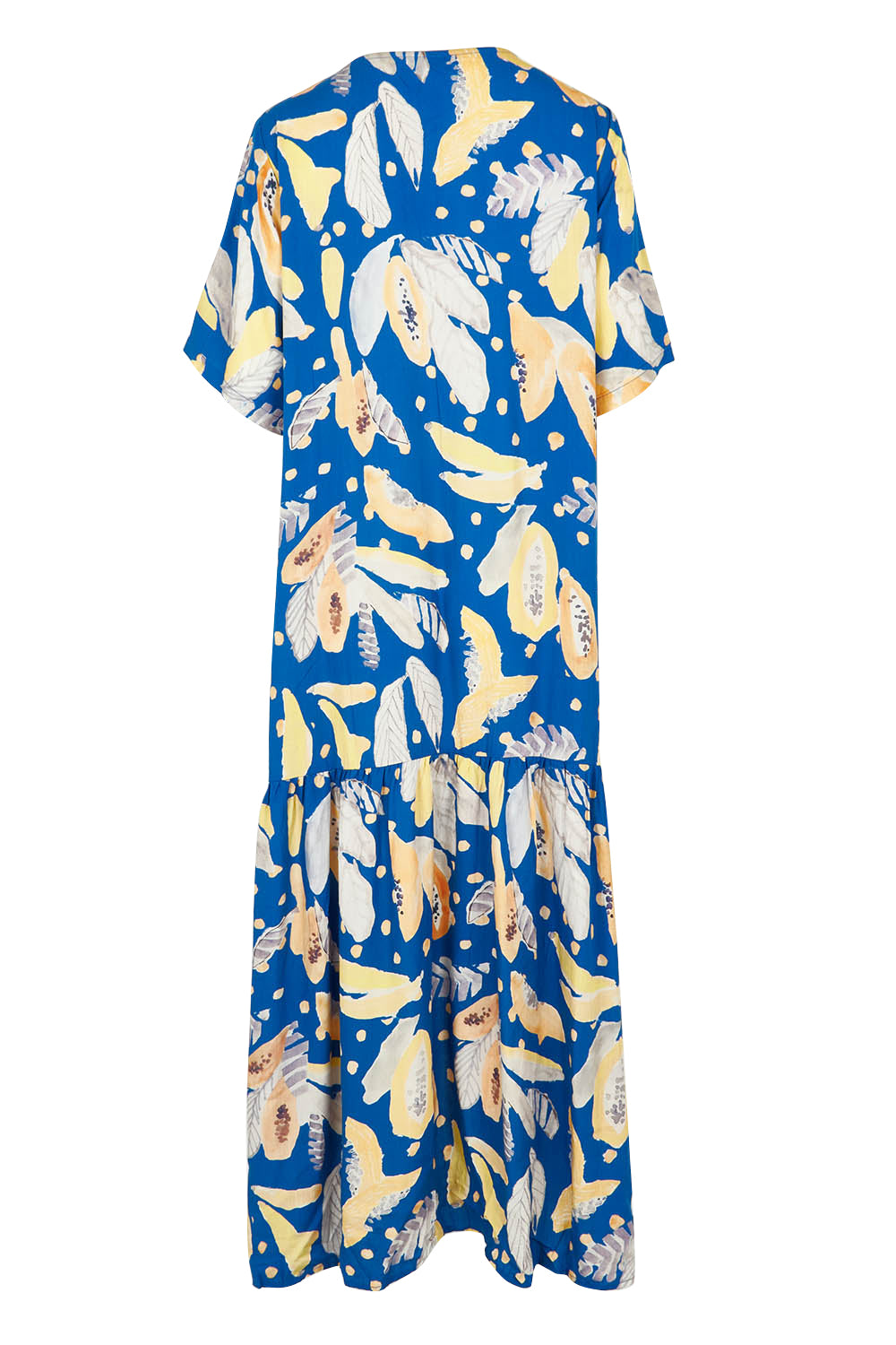 Product shot of the Peak Maxi Dress in colour Fruitpunch (Blue), from the back