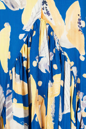 Product shot of the Peak Maxi Dress in colour Fruitpunch (Blue), detail