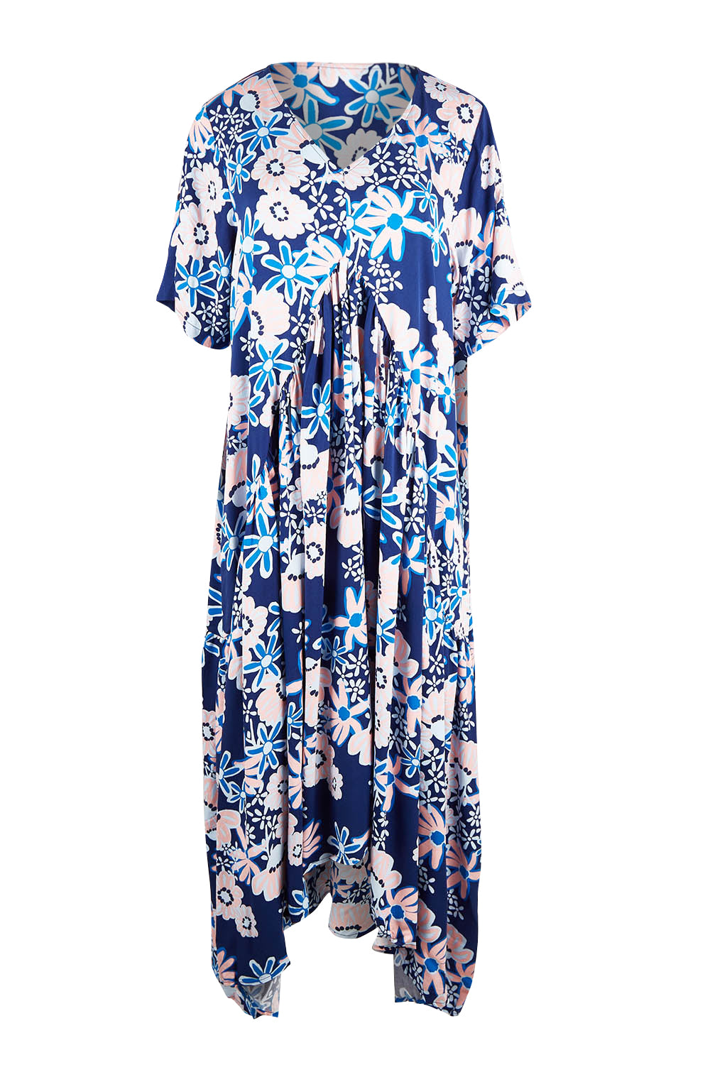 Product shot of the S/S Peak Maxi Dress in colour Harvest (Blue), from the front