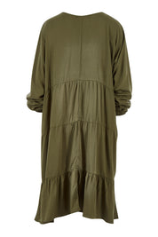 Product shot of the Long Sleeve Chic Dress in colour Khaki (Green), from the back