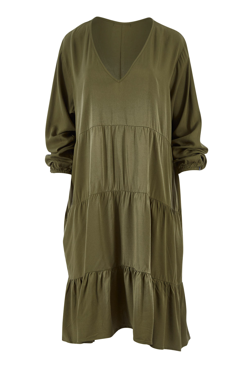 Product shot of the Long Sleeve Chic Dress in colour Khaki (Green), from the front