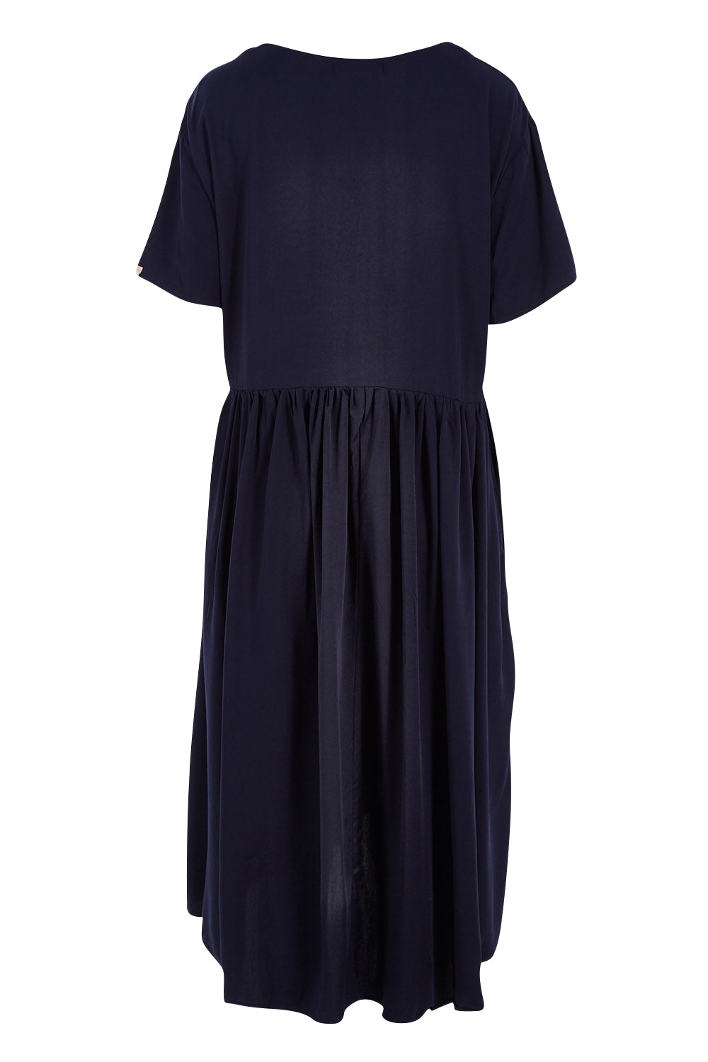 Product shot of the Wander Dress in colour Navy (Blue), from the back