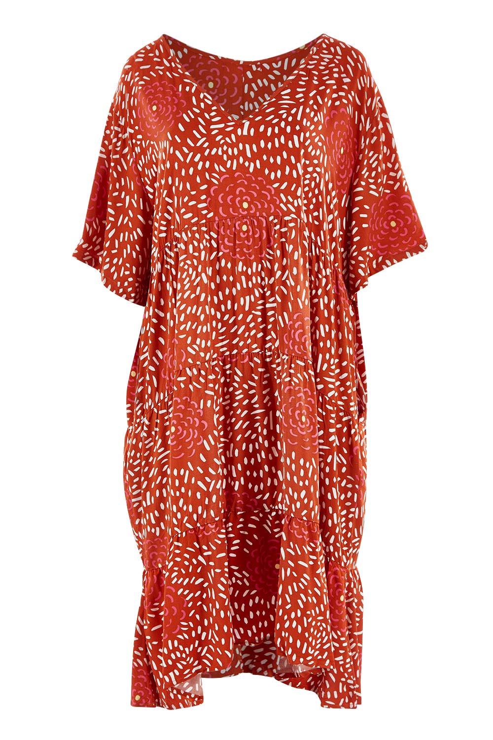 Product shot of the Chic Dress in colour Corasplash (Pink), from the front