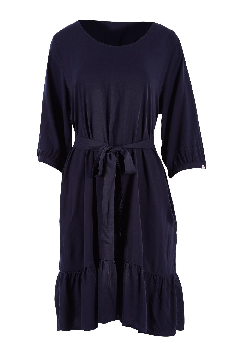 Product shot of the Flare Dress in colour Navy (Blue), from the front