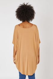 Model Olivia wearing size OneSize of the Hiin colourLow Miracle Top - Golddust (Metallics), from the back