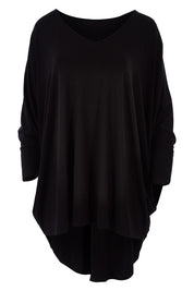 Product shot of the Long Sleeve Hi Low Top in colour Black (Black), from the front