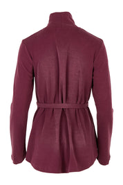 Product shot of the Jazmine Cotton Blend Top in colour Plum (Red), from the back