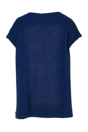 Product shot of the Bridget Top in colour Ocean (Blue), from the back