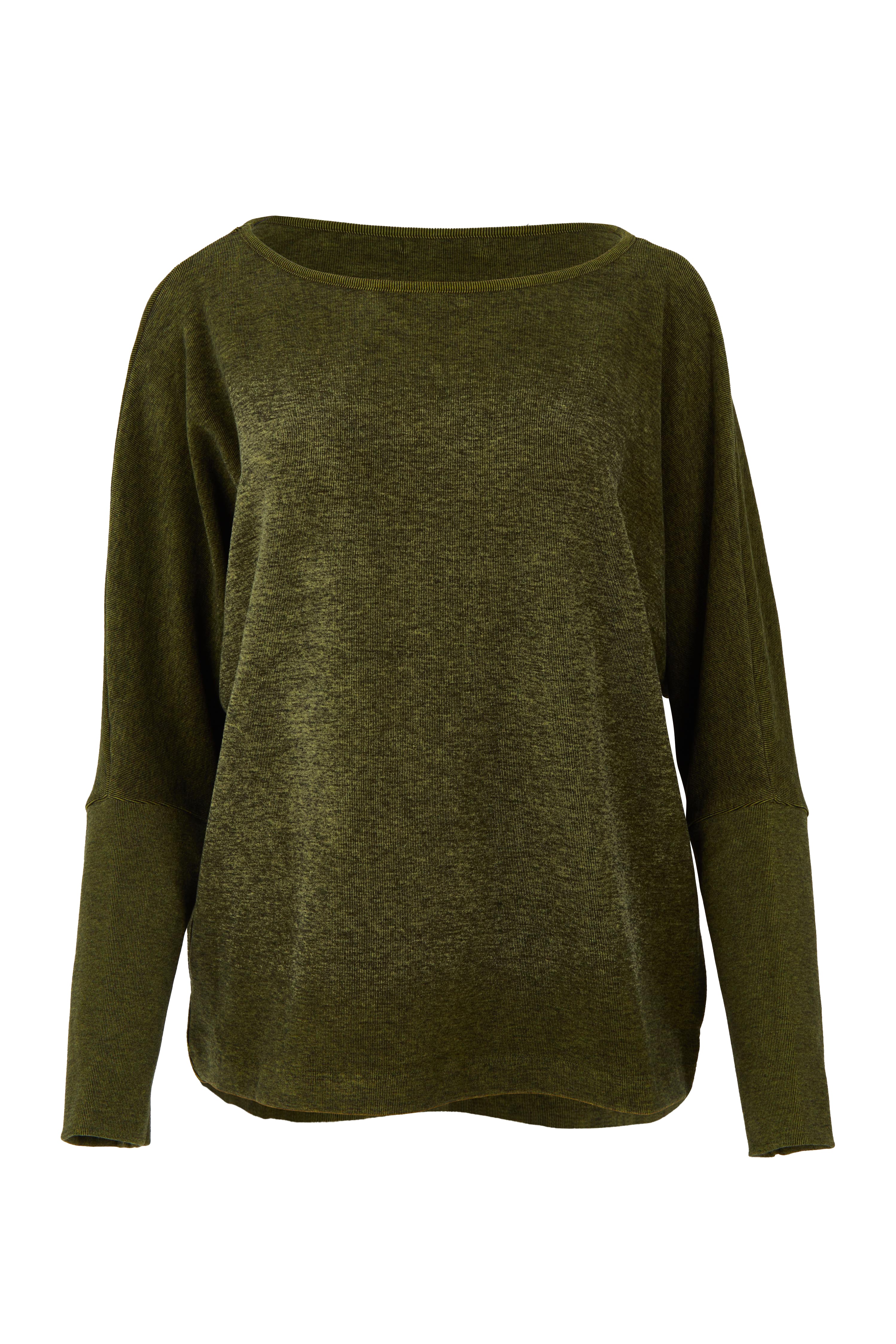 Product shot of the Pennie Long Sleeve Top in colour Fern (Green), from the front