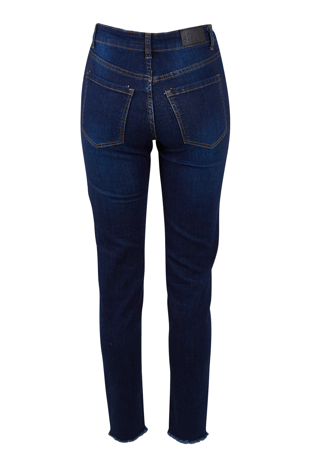 Product shot of the Frayed Slim Fit Jean in colour Darkblue (Blue), from the back