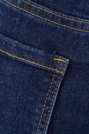 Product shot of the Frayed Slim Fit Jean in colour Darkblue (Blue), detail