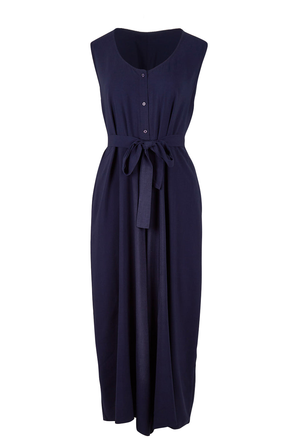 Product shot of the Button Down Jumpsuit in colour Navy (Blue), from the front
