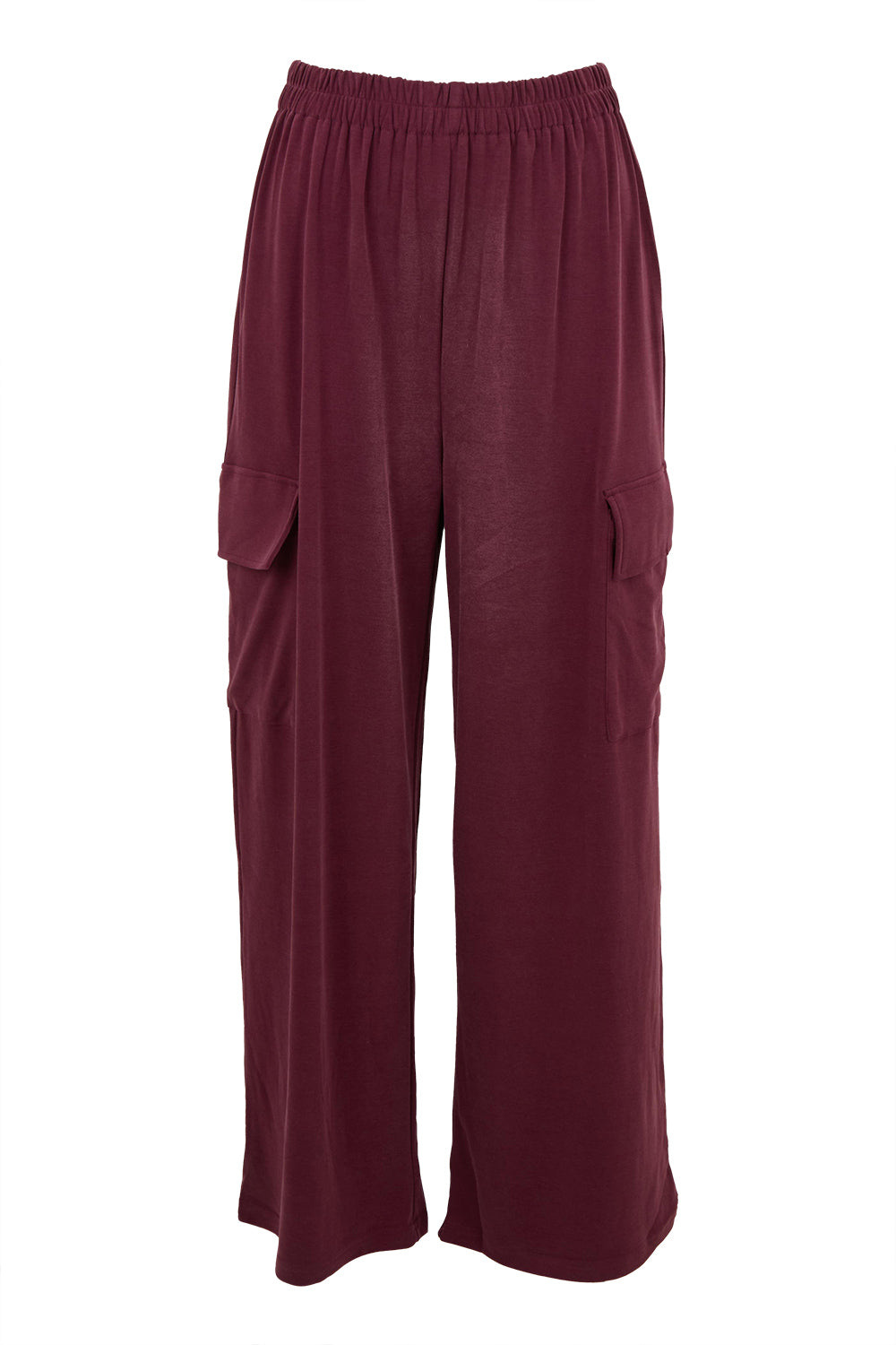 Product shot of the Eden Cotton Blend Pants in colour Plum (Red), from the front