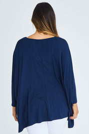 Model Palatina wearing size OneSize of the Long Sleeve Essential Top in colour Navy (Blue), from the back